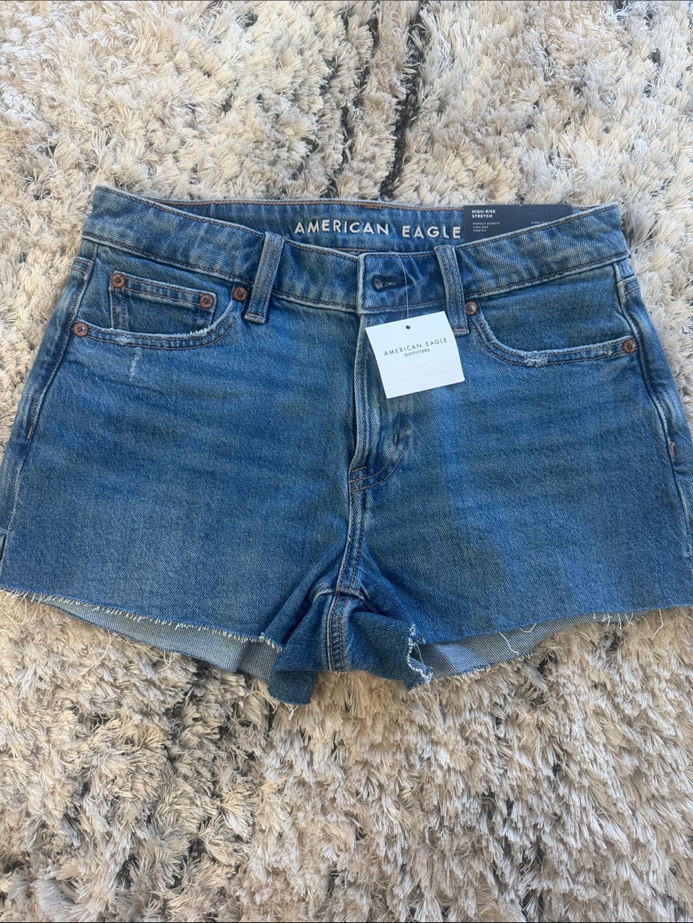 American Eagle Outfitters Blue Denim Frayed Hem Jean Shorts